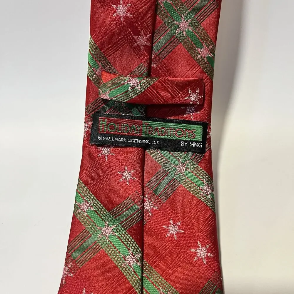 Hallmark Traditions Men’s Holliday Necktie Snowflakes & Ribbon Red & Green